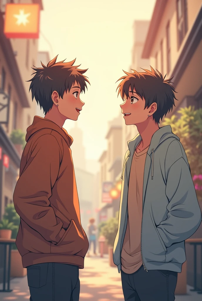 Create an slice of life anime poster with two guys