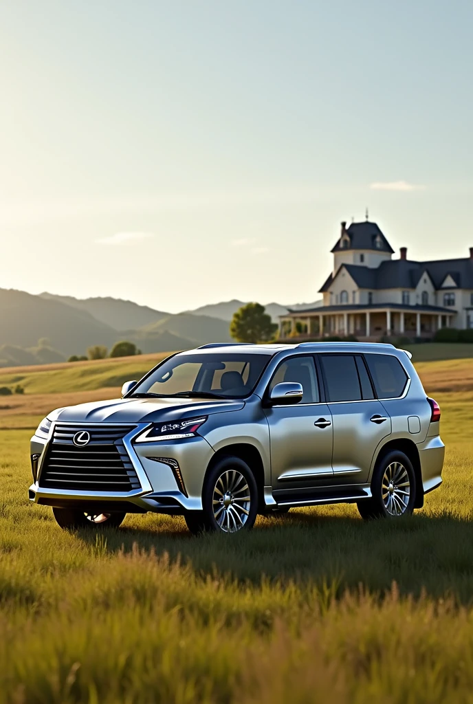 A silver 2009 Lexus Lx 570 on a ranch with a large house
 