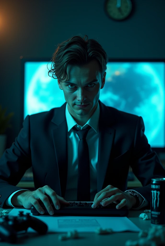 Perverted skinny well dressed gamer man