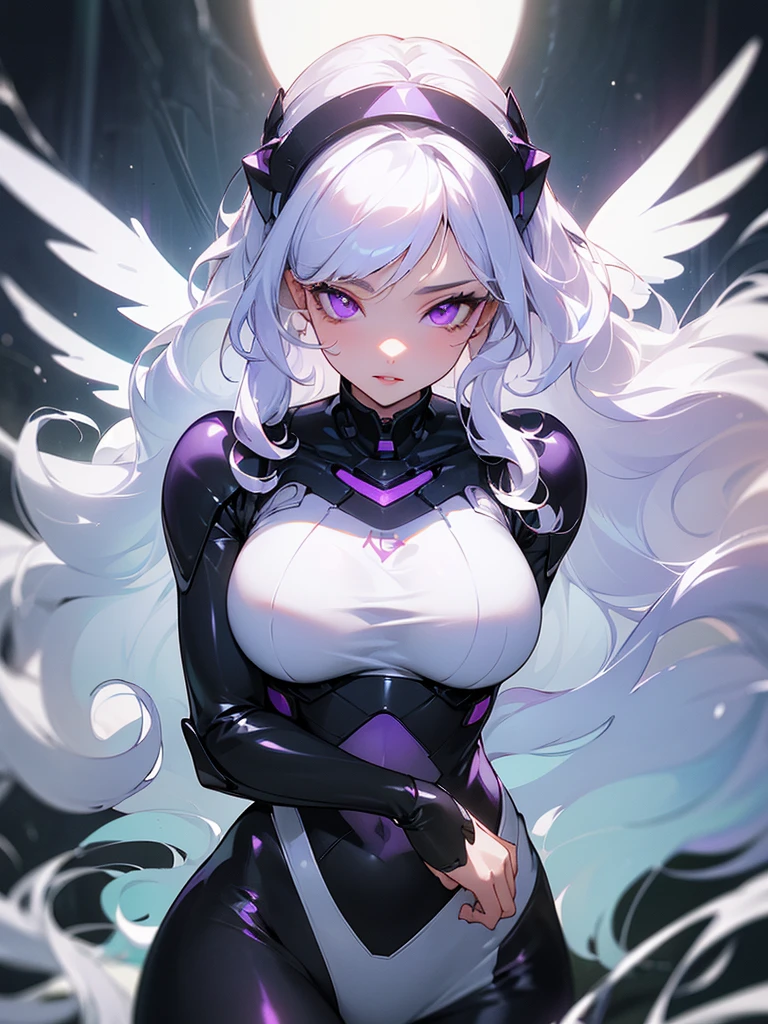((ultra quality)), ((masterpiece)), ((Left hand with water)), ((Right hand with Fire)), ((sensual)), ((Angelic beauty woman)), ((long white curly hair)), ((White hair)), ((White hair)), ((curly hair)), (beautiful face), (beautiful female lips), Enchanting ((Seductive facial expression)), looks at the camera with a slight smile, (White skin color), (White skin), glow on the body, ((detailed eyes)), ((violet eyes)), (juicy female lips), (dark eyeliner), (beautiful female hands), ((thick body)), ideal female body, ((combat suit)), beautiful waist, beautiful big hips, big breasts, thick thighs, ((threatening and beautiful)) (), ((depth of field)), ((high quality clear image)), (delete details), ((High detail)), ((clear focus))