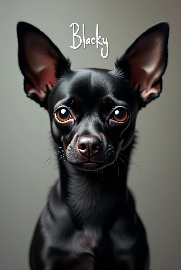 Chihuahua dog whit text say blacky realistic photo
