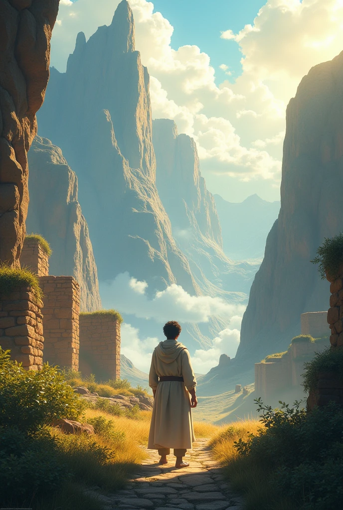Prompt : "Créez une image avec un titre accrocheur 'L'histoire fascinante de Jonas : Obéissance et miséricorde' sur un fond inspirant représentant un paysage antique. L'image doit être lumineuse, avec des éléments graphiques simples qui captivent l'attention et évoquent une atmosphère spirituelle et ancienne. Incluez également un espace pour un texte de bienvenue."picsar 3D animation style