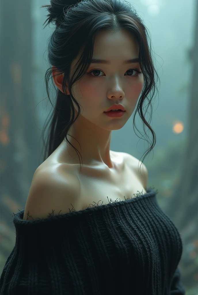 ((best quality)), ((masterpiece)), (detailed), 1girl, off-shoulder sweater,
A bad queen from south Korea