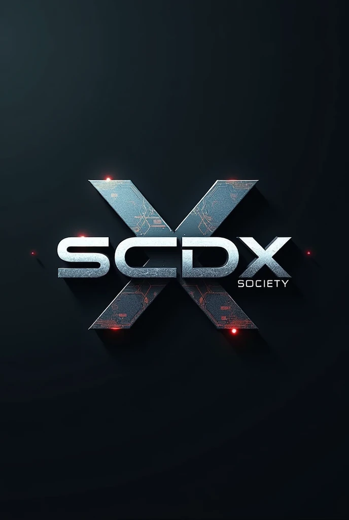 Generate an image with the following: "SCDX" in large and "X SOCIETY" miniature
