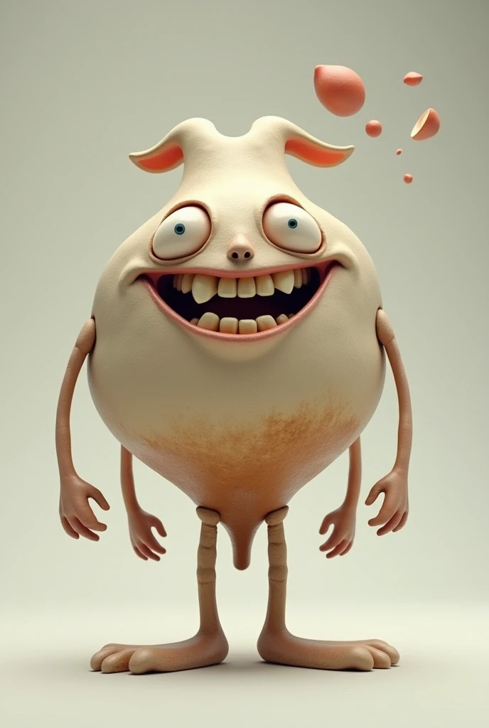I need to create a funnel that looks real, now add a face and a smile but in the teeth part it doesn't have 2 teeth, now put hands and feet but the funnel looks annoying just like that but fatter