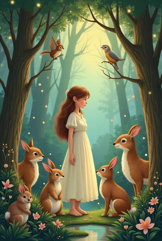 illustration for a fairy tale about a girl talking to animals
