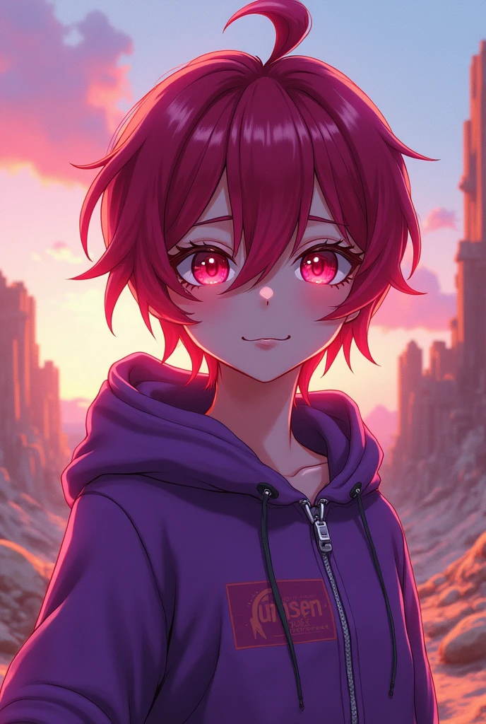 short hair, anime, messy hair, ahoge, reddish wine eyes, reddish wine hair, hololive, purple clothes, jthan67, dune, 