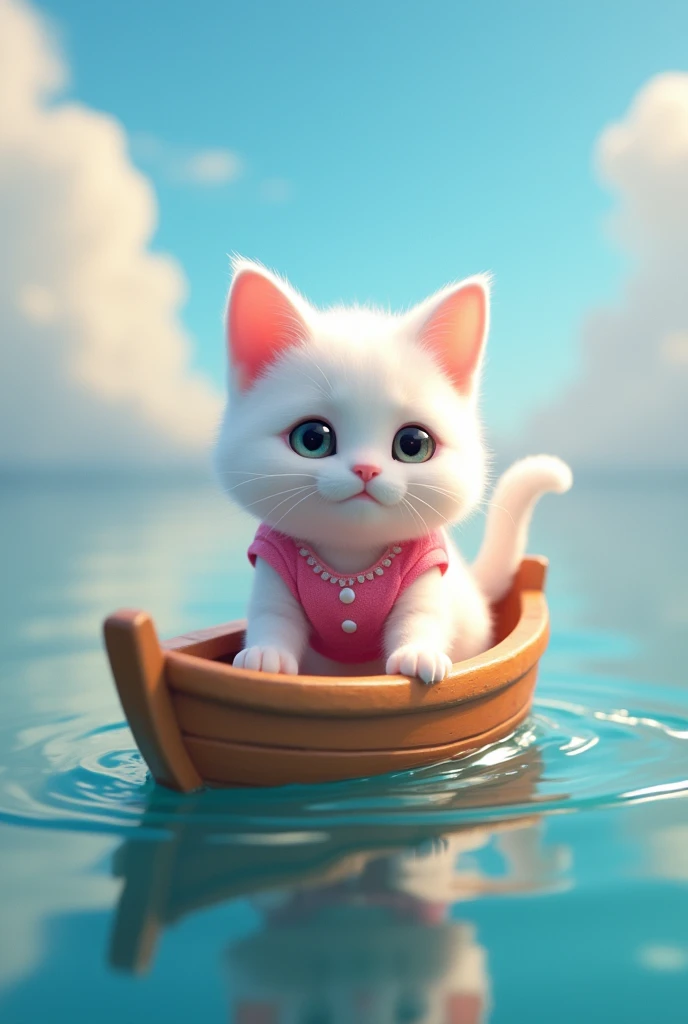 there is a cat that is floating on a boat in the water, adorable digital painting, white cat in a pink dress, animated movie still, new cats movie, cat is floating in air, animated movie, cute artwork, 3 d animated movie, anime visual of a cute cat, amazing cgi, cute digital art, cute detailed digital art, a cat swimming in water