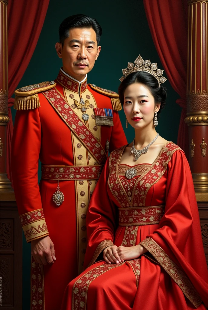 King and queen from south Korea with red clothes