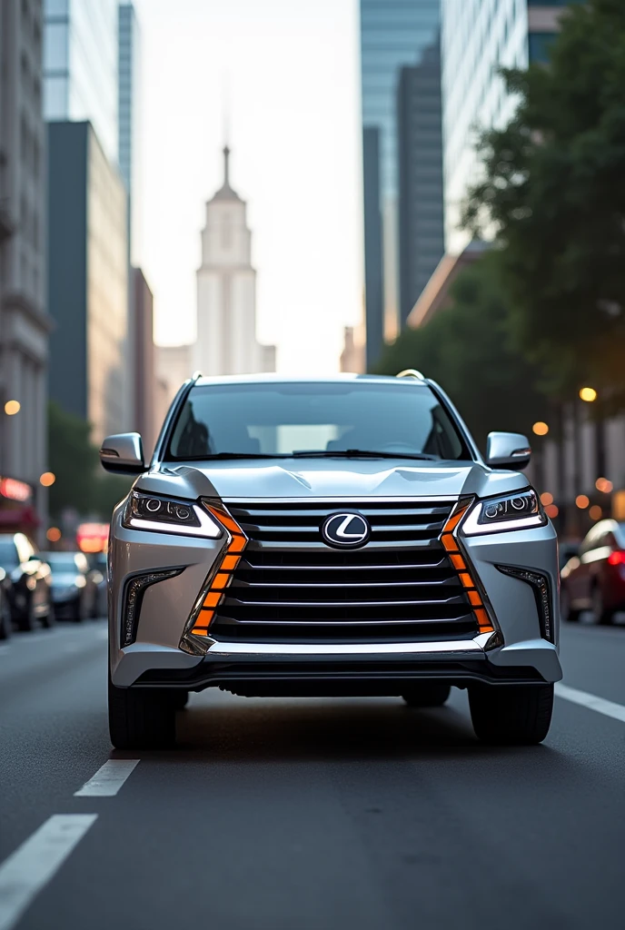 A silver 2008 Lexus LX570 with orange trim