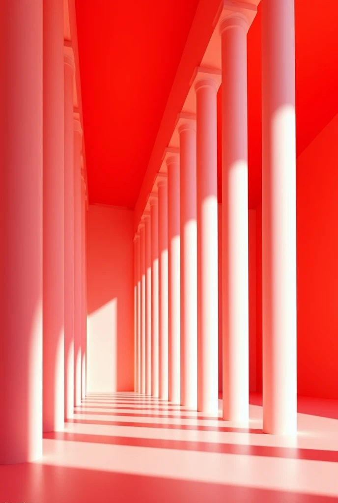 An illustration of a row of thin white columns on a red background