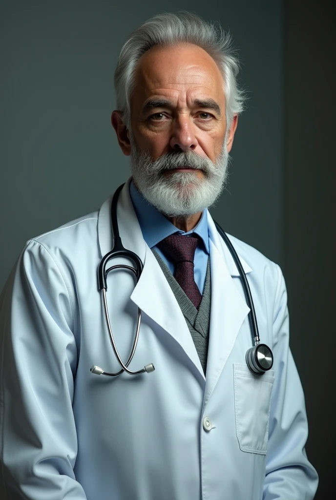 doctor who looks unkempt, with beard, white and a little tall, that he looks like the Colombian actor Carlos Torres, that he doesn't look so old