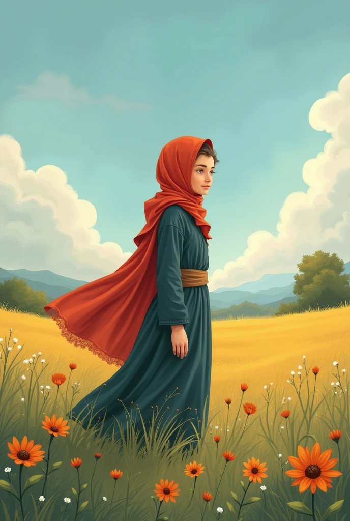 illustration girl in hijab in nature