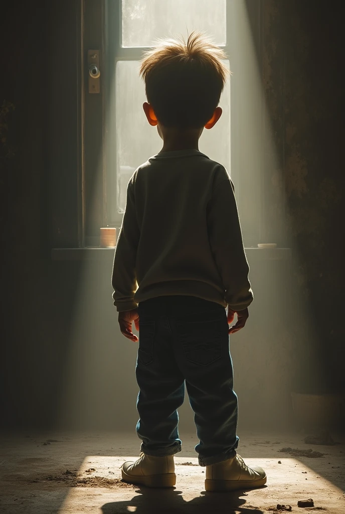 Image of a boy with shadows behind him watching him