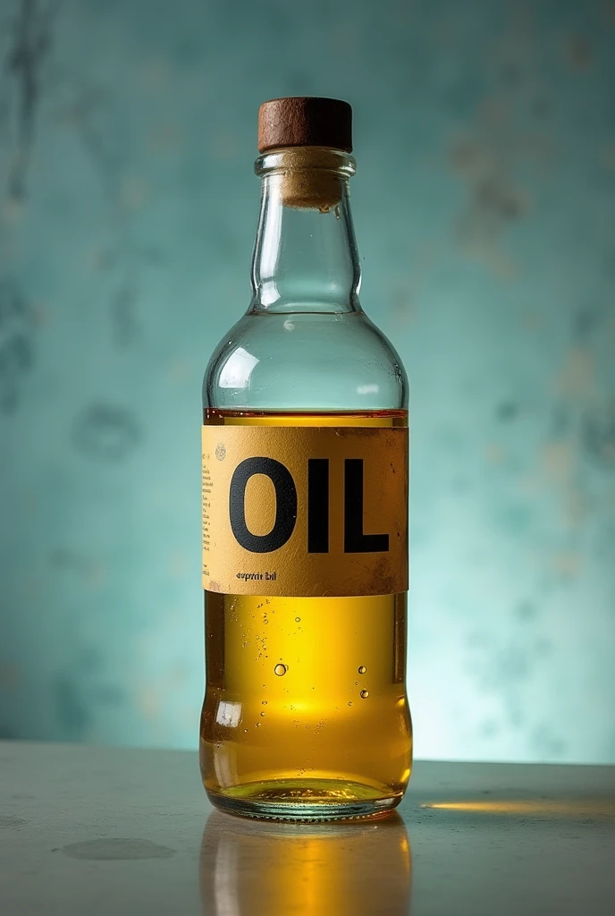I WANT IN SPANISH:
in a lab. A BOTTLE THAT CONTAINS ALCOHOL BUT WITH A LABEL THAT SAYS OIL IN SPANISH