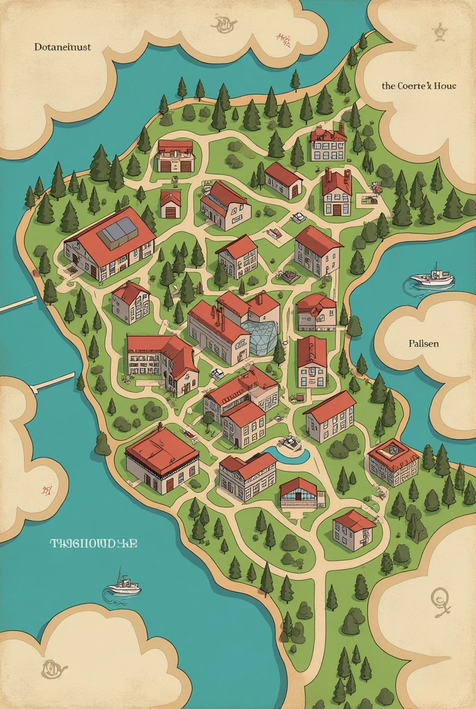 I NEED A MAP THAT CONTAINS THE FOLLOWING PLACES WITH THEIR NAMES:

University - "Revenhurst University": Private university located in the heart of the city, known for its arts program, music and literature.

City - "Ashwood City": a vibrant and cultural city, with a rich historical and architectural heritage. 

Elannes and Sage Department: a cozy apartment in the neighborhood of "Willow Creek", near the university campus, with views of the park. 

Elannes&#39; parents&#39; house: An elegant mansion in the exclusive neighborhood of "Oakwood Hills", with a large garden and a stunning view of the city.

Kaiden Department: A modern and minimalist loft in the neighborhood of "downtown", close to the best restaurants and bars in the city.

Thayer Department, Rowan y Gideon: A shared apartment in the neighborhood of "Arts District", full of color and energy, with a small roof garden.

The Cozy Cupcake: a cozy coffee shop on the university campus where Elannes and Sage often meet. 

The Raven's Nest: an underground bar in the neighborhood of "downtown" where Kaiden and his friends often play live music.

The secret garden: a hidden place on the university campus where Elannes and Kaiden secretly meet.