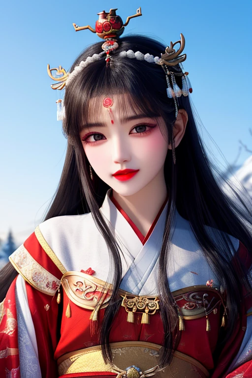 SHE IS A WOMAN, He had eyes and hair as white as snow , long eyelashes and snow-white eyelashes, little red lips, skin very white, exquisite faces, without expresion, dressed in a black dress and with ornaments on her head like the ancient Chinese, she alone. 