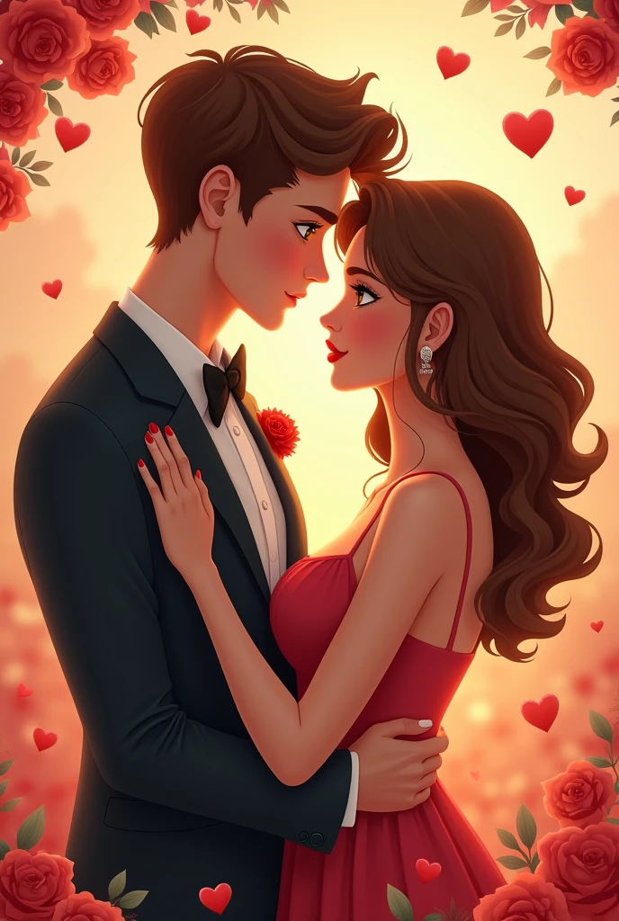 Book cover in Marcella France with a couple the boy is tall with thick honey brown hair, white skin, honey green eyes and thick lips the girl is short with thick wavy brown hair and honey eyes, white skin, pink and thick lips with the title Valentine's Day Coupon
