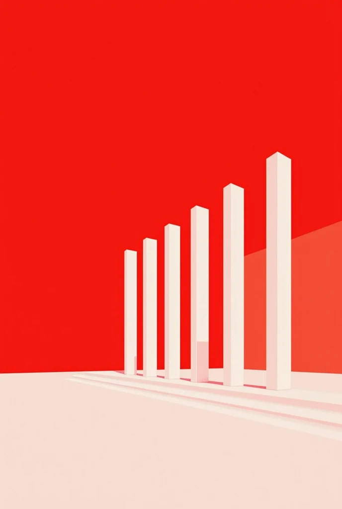 An illustration of thin white columns lined up horizontally on a red background