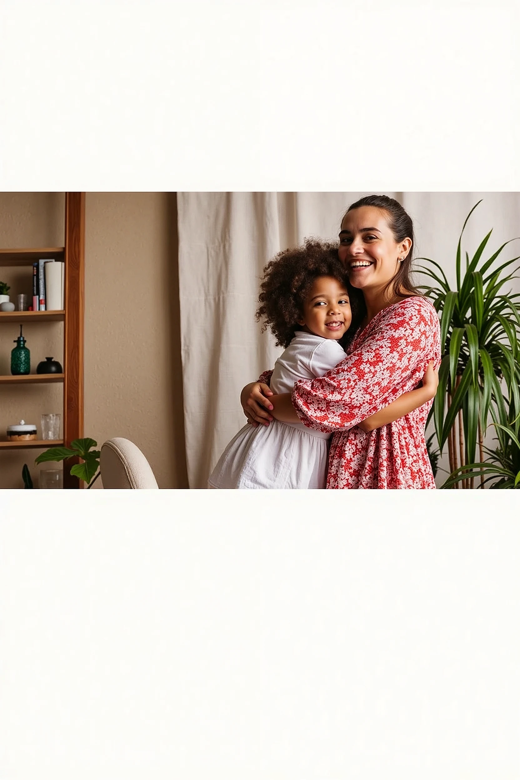 A young woman hugging a child