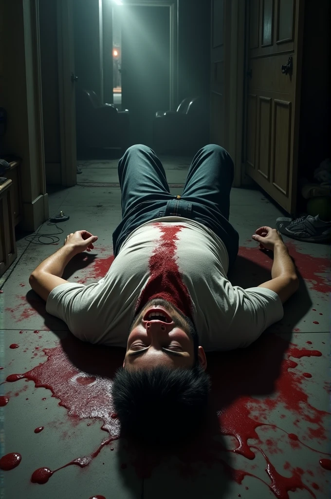 Person lying on the floor with blood 