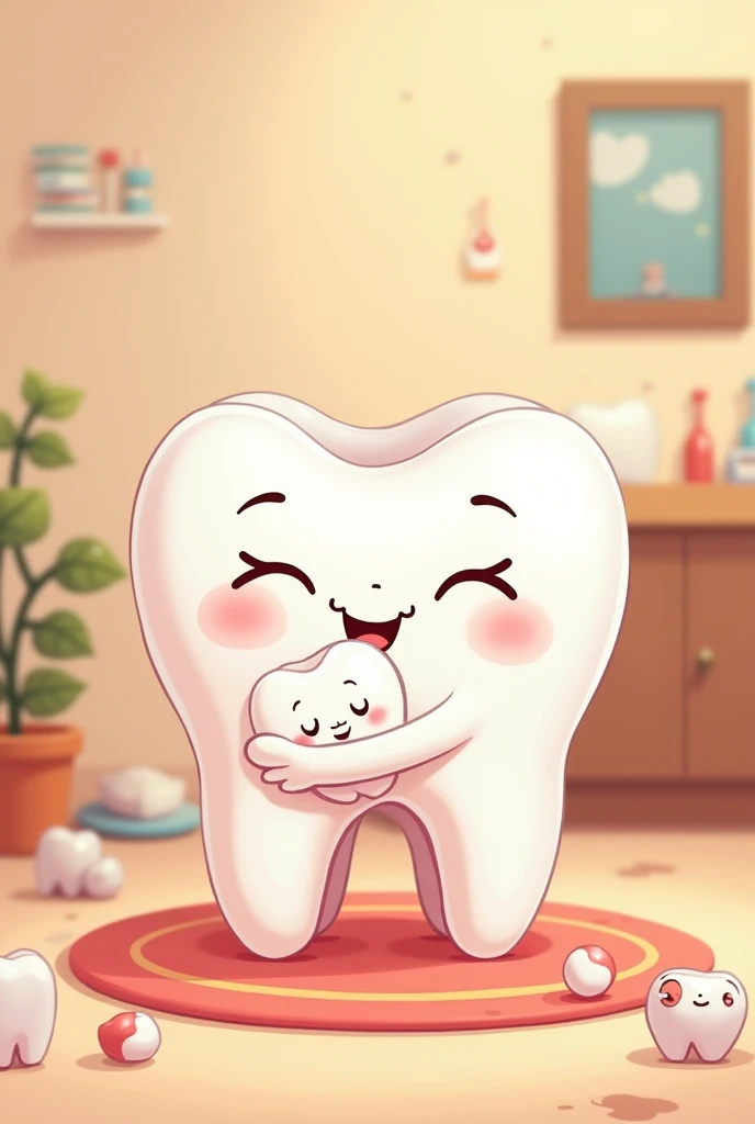 Cartoon of a mother tooth breastfeeding her baby tooth