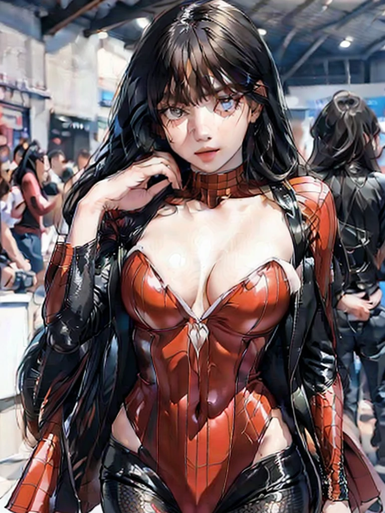 ,woman,lisa,in her underwaer show off her body,not shy show off her full body,Large breasts, Cowboy Shot,lisa as spider woman,