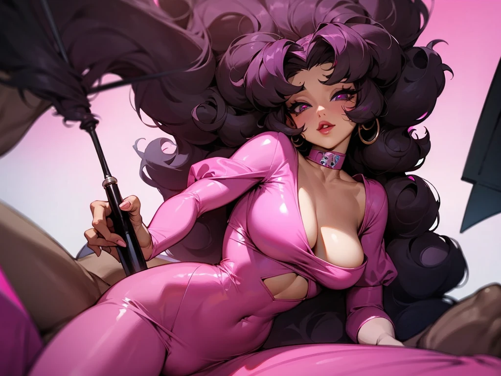 Thick Ariane grande big hair dark curly, dark mascara, drewling, handjob 2 guys, wearing nothing, lipstick , pink , viking fucking