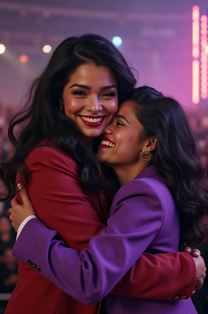 Selena Quintanilla hugging a fan