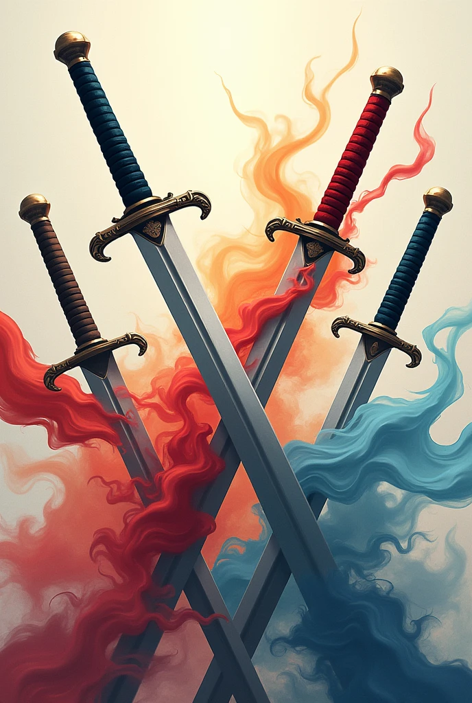 Indirect image of several swords and people representing sports and unity between countries