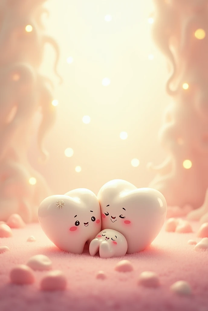Cartoon of a mommy tooth with her baby tooth in nursing position in pastel colors