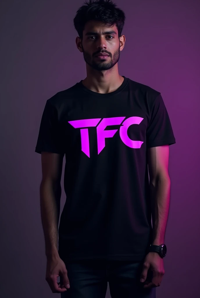 Create a t-shirt with a logo that says TFC, that has purple and black