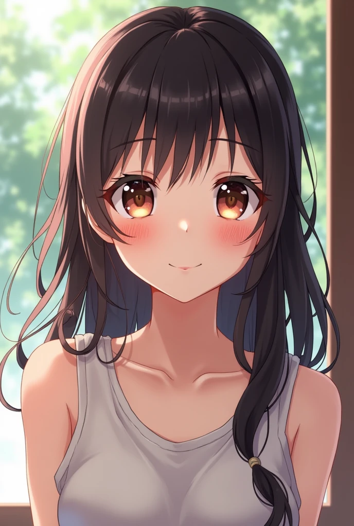 sleeveless, hypdertailed, Girls from Japan, 8k, LEI Photos, Maximum quality, work of art, realisitic, Superdetalhe fotorrealisitic, a girl, cute, Best Smile, gorgeous eyes, long hair, perfect facial features,