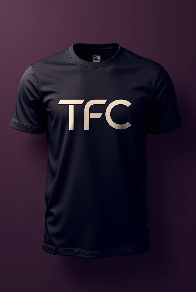 Create a t-shirt with a logo that says TFC, that has purple and black on the top left 
