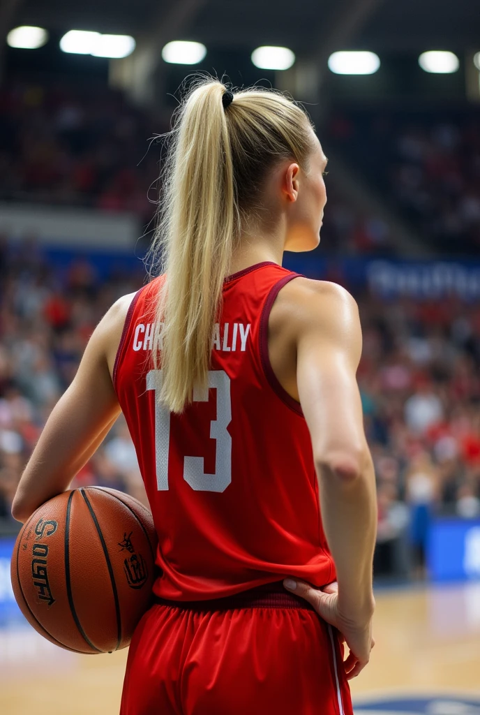 Belle blonde regardant un match de basket à l’accord arena à Paris 