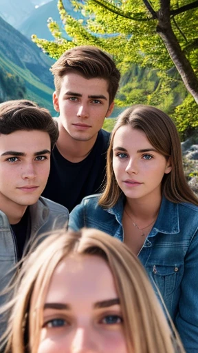A group of young Swiss people gathered together focus on the face