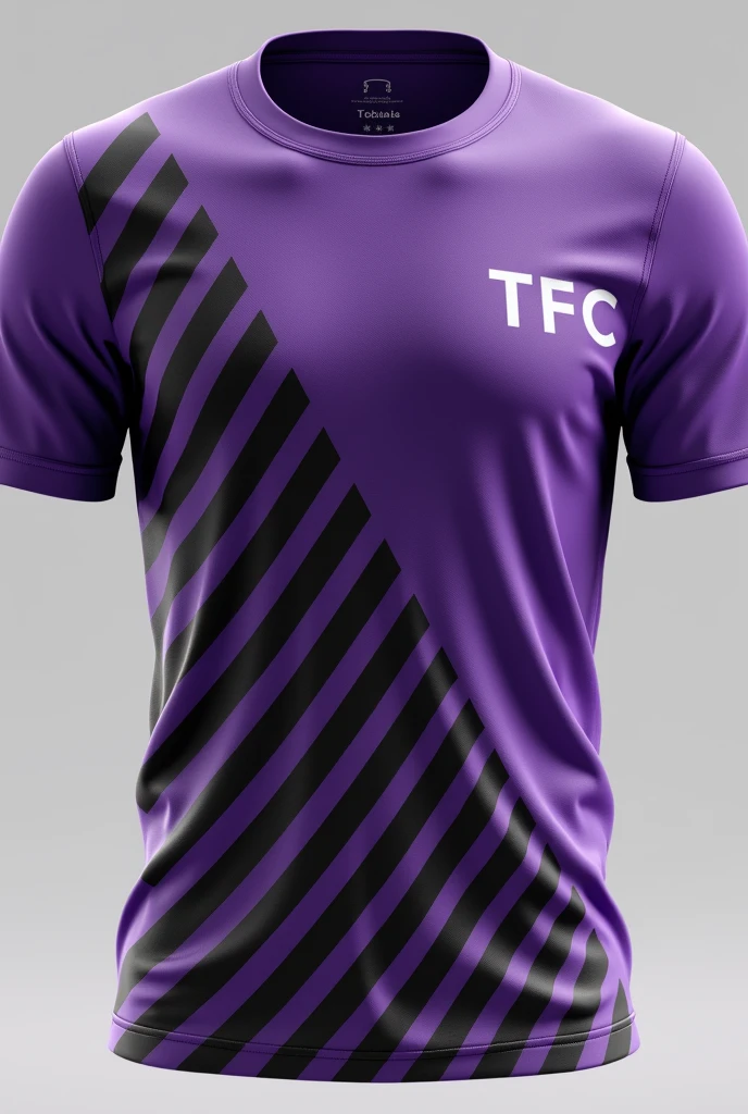 Create a purple shirt with black and white lines with a logo that says TFC on the top left 
