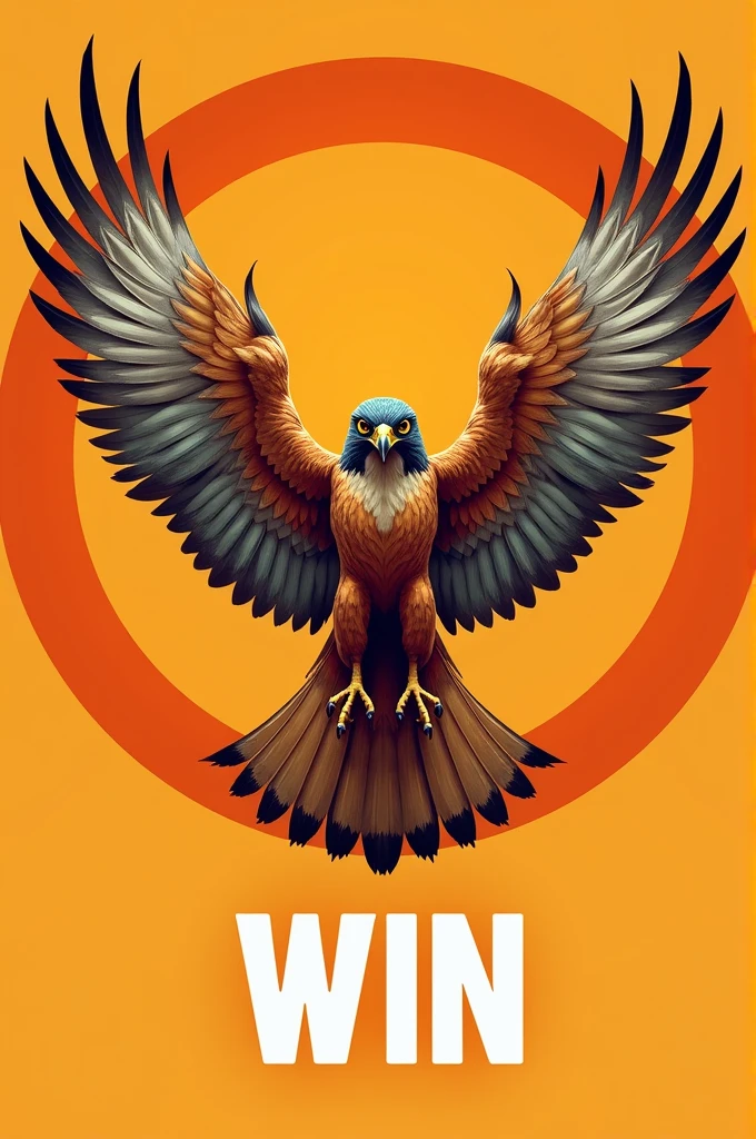 In an orange circle create a falcon with open wings and in the part below the word WIN in orange with a white gradient 