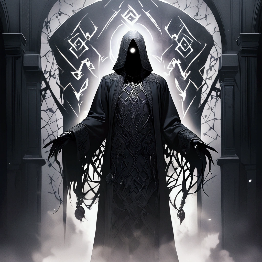 Create an evil looking ghost image with Norse runic symbols