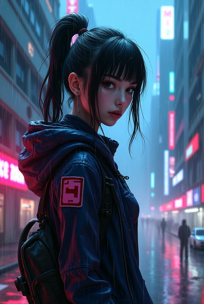 ELLEN JOE FROM ZENLESS ZONE ZERO WITH A RAIN DARK CITY
