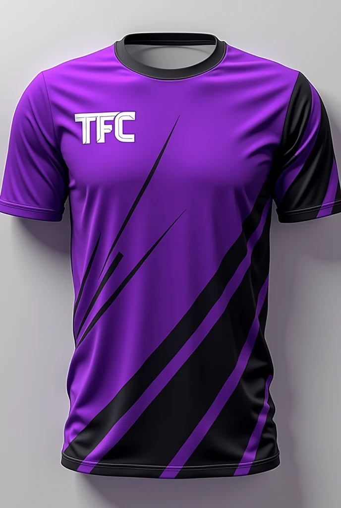 Create a purple shirt with black and white lines with a logo that says TFC on the top left 
