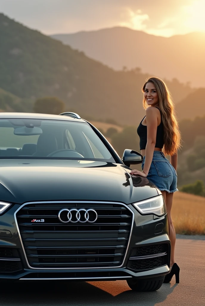 Beautiful blonde buying an Audi car
