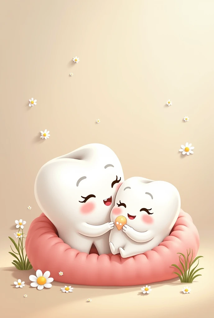  tooth cartoon with his mom tooth breastfeeding position in pastel colors