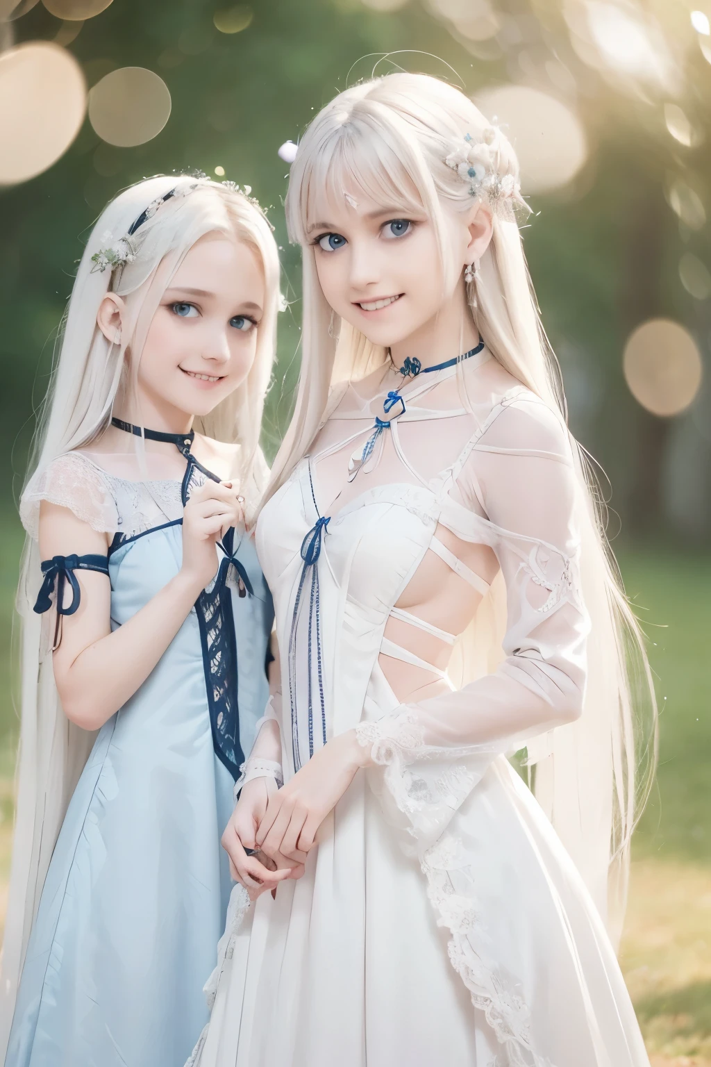 Irisviel von Einzbern pose with her two daughters: Illyasviel von Einzbern and Chloe von Einzbern . (8K UHD, dslr, high quality, high resolution, 4K, 8K, Bokeh, Absurdity, Best ratio four fingers and one thumb), (Real:1.3), , detailed realistic facial features, intricate hairstyle, piercing blue eyes, delicate skin, wearing an elaborate Victorian-style dress, standing in a surreal, dreamlike environment, (8K, UHD, dslr, high quality, high resolution, 4K, 8K, Bokeh, Absurdity, Best ratio four fingers and one thumb:1.4), (Real:1.3), cinematic lighting, vibrant colors, an ethereal, otherworldly atmosphere.