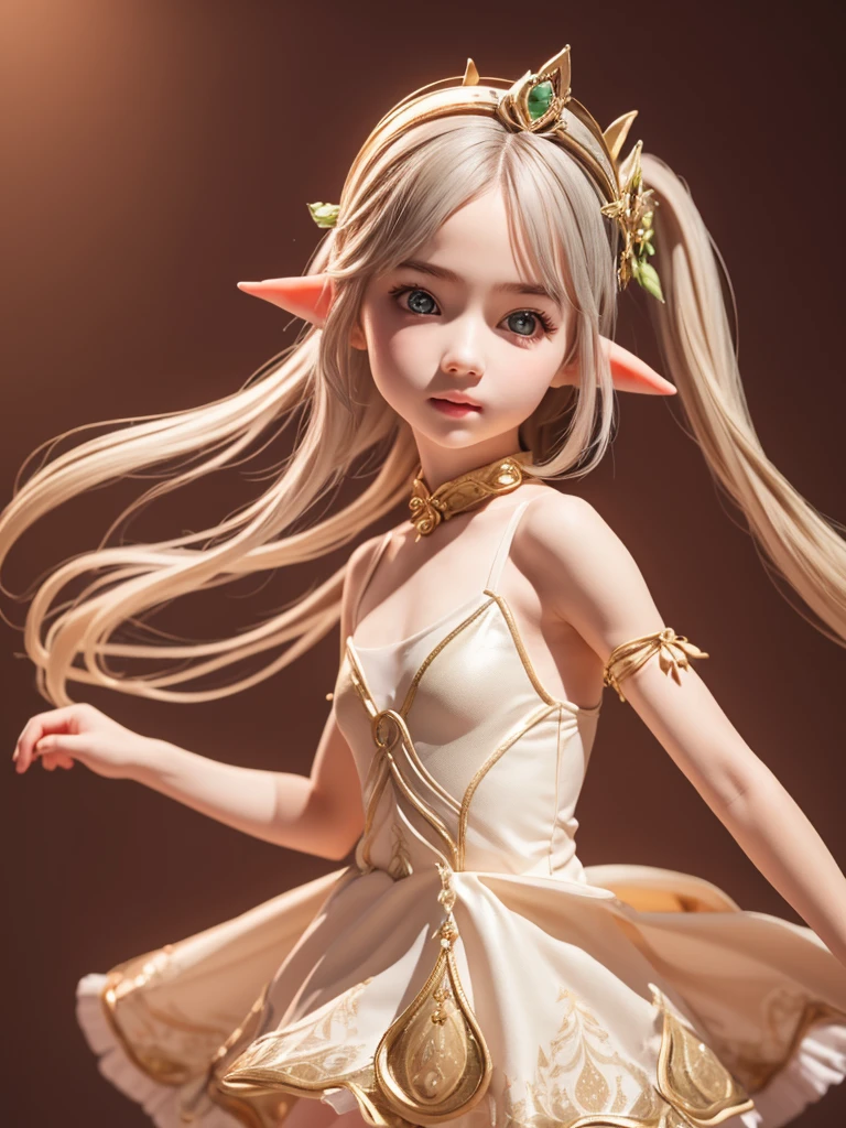 High resolution、High level image quality、8K、real live action、Raw photo、highest quality、masterpiece、16 year old elf girl、ballerina、unparalleled beauty、leotard、Wearing a tiara on your head、young face、(((beautiful girl)))、Dancing on stage、Swan Lake、long pointed ears