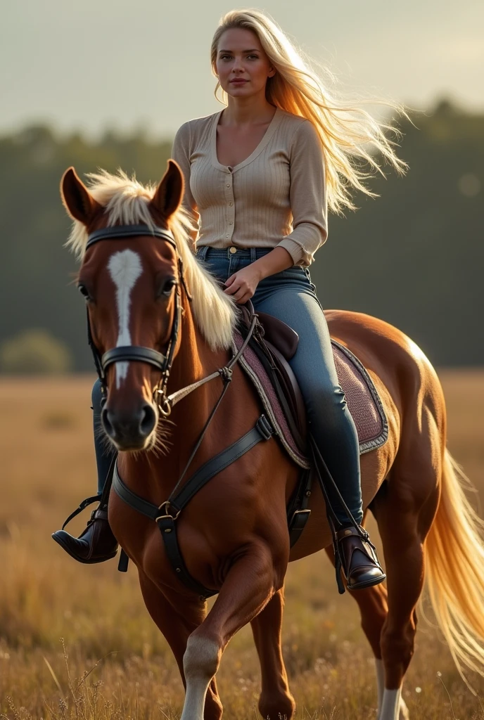 Belle blonde qui fait du cheval