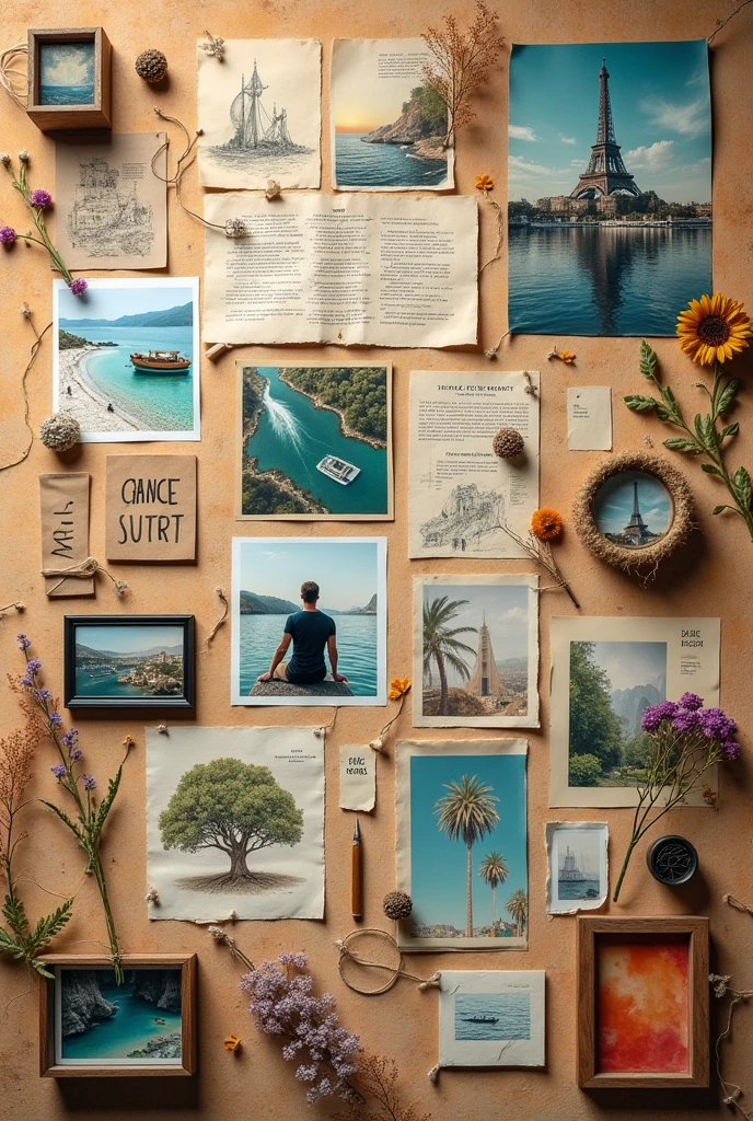 Generate a vision board on relevant topics today in Tourism, that looks handmade