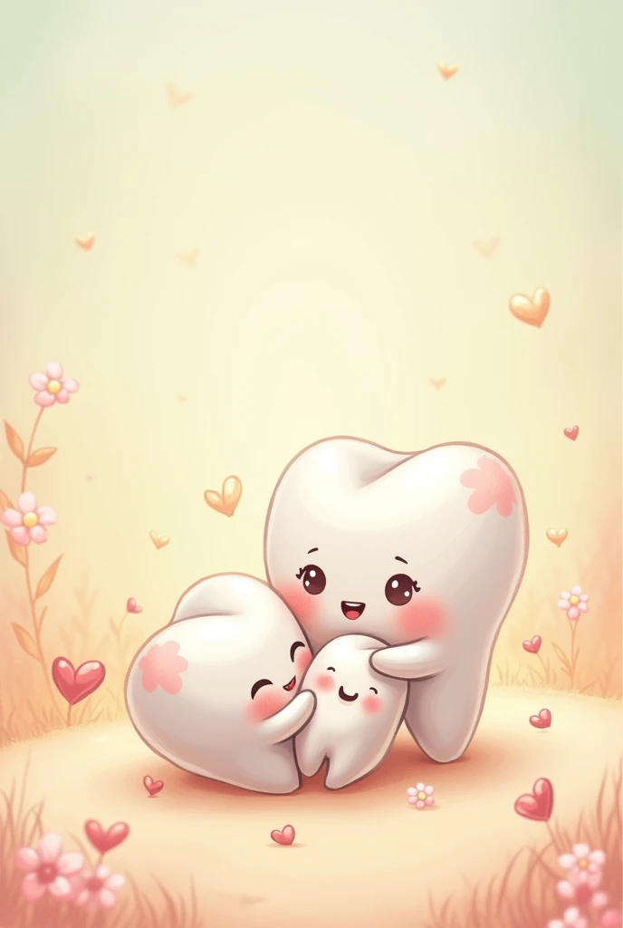 Baby tooth cartoon with his mom tooth breastfeeding in pastel colors