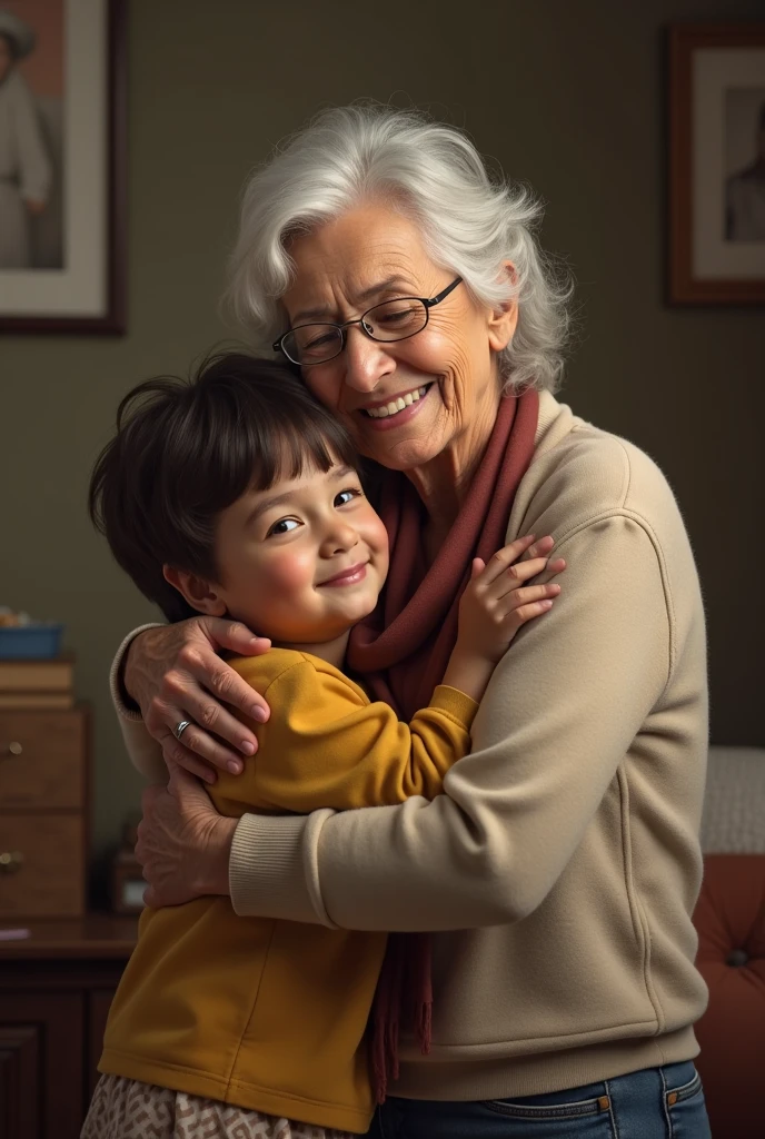 My grandmother and I hugging each other 