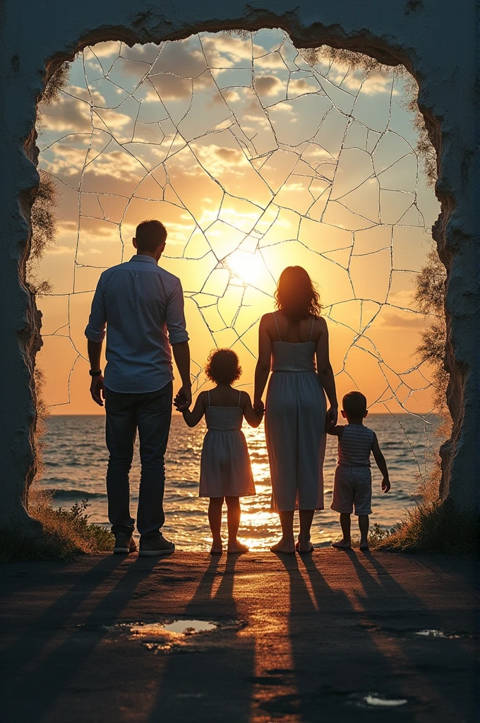 Image of a family picture inside of an broken glass 
(The feeling like a family is broken)
